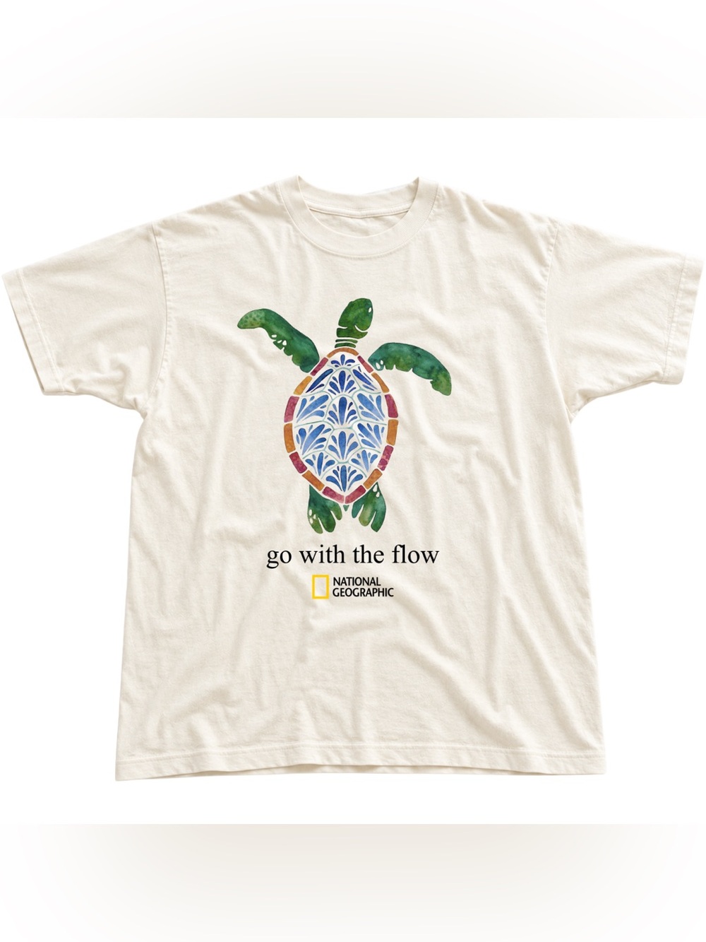Off White Colorful Turtle Graphic Tee - Vintage Style